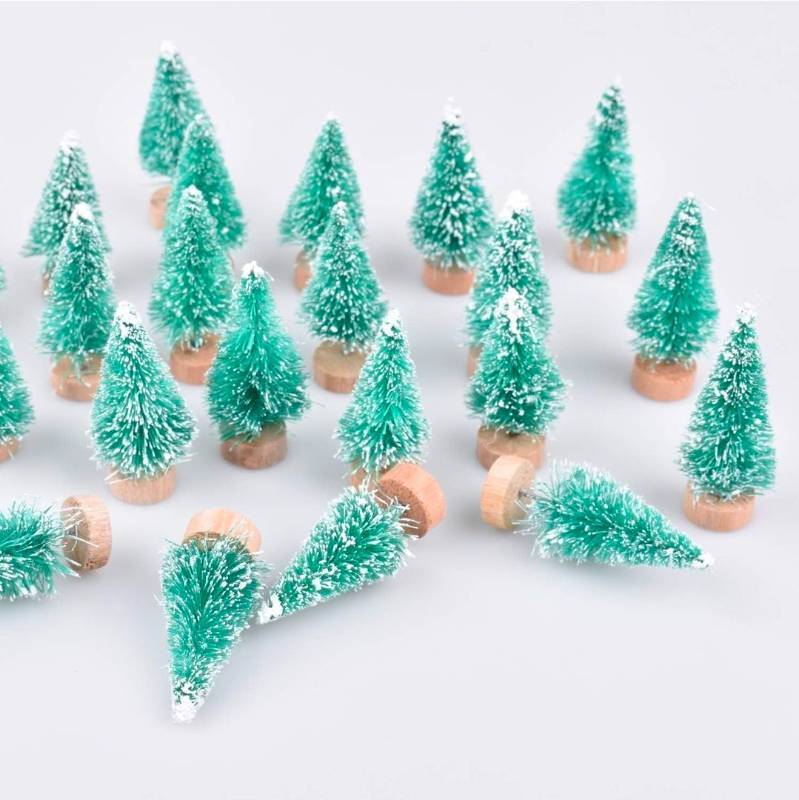 lot 70717 image: Mini Frosted Bottle Brush Trees - Set of 24 - Retail $12