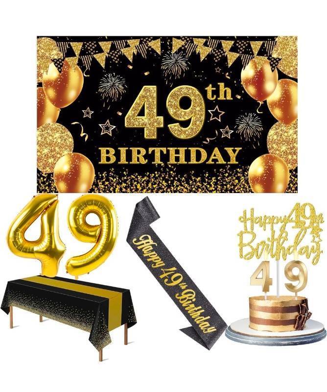 lot 70722 image: 49th Birthday Party Decoration Set - Black & Gold - Retail $25