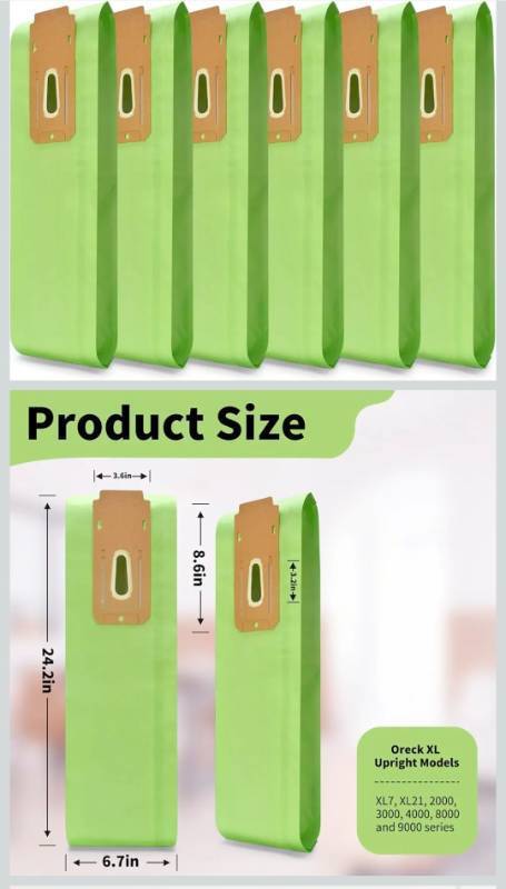 lot 70723 image: Oreck XL Vacuum Bags - 6 PackVacuum Bags Replacement for Oreck Type CC, Fit All Oreck XL Upright Vacuum Cleaners, Green 6 pack - Retail $15