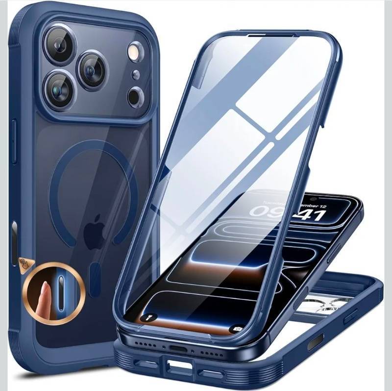 lot 70744 image: Miracase Magnetic for iPhone 17 Pro Case 6.3 Compatible with MagSafe Full-Body Phone Case with Built-in Glass Screen Protector & Camera Control,Drop Proof iPhone 17 Pro Cover, Dark Blue - Retail $24