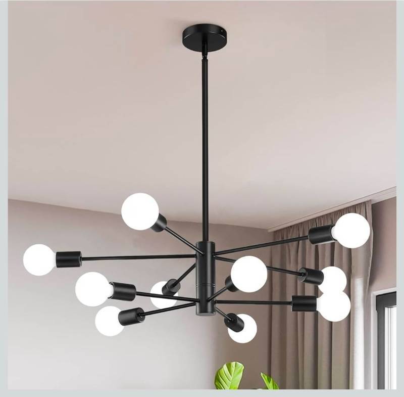 lot 70755 image: KAISITE Modern Chandelier Ceiling Light Fixture Sputnik Chandelier 10-Light Black Chandelier for Dining Room Over Table Height Adjustable Lighting Fixture Ceiling Hanging for Farmhouse Kitchen - Retail $89