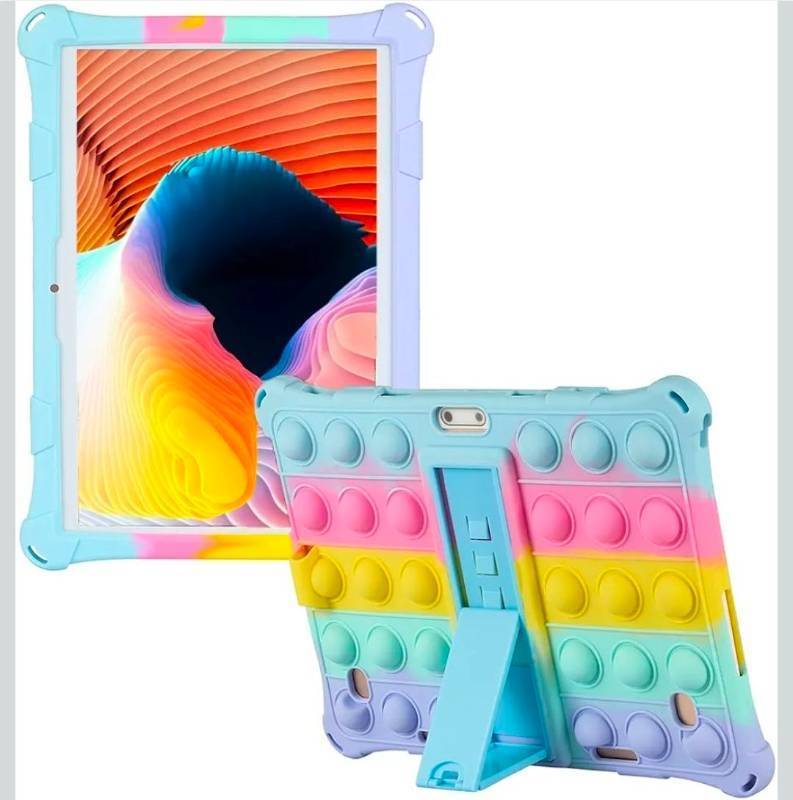 lot 70819 image: Universal 10.1 inch Tablet Protective Cover, Compatible with Zonko, qunyiCO, MEIZE, PRITOM, FEONAL, ANTEMPER, MARVUE, Dragon Touch, Winsing, FANGOR, ZZB (Rainbow Blue) - Retail $15