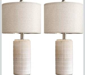 lot 70840 image: Ceramic Table Lamp with Linen Shade - Retail $25