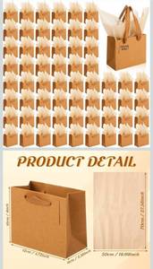 lot 70841 image: Qilery 50 Pcs Wedding Paper Gift Bags Bulk with Tissue Paper Small Gift Bags with Handle and Tags for Birthday Wedding Mothers Day Party Business(Brown,4.7 x 2.4 x 3.9) - Retail $30