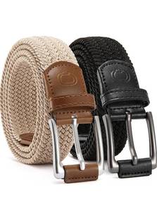 lot 70864 image: Braided Elastic Belts with Metal Buckles - Set of 2 (38-42) - Retail $20
