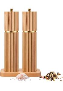 lot 70865 image: Wooden Salt and Pepper Grinder Set 8 Refillable Wooden Manual Salt and Pepper Mill Set with Adjustable Coarse Settings Rust Resistant Smooth Quality Grinding Mechanism(Fluted,Wood) - Retail $25
