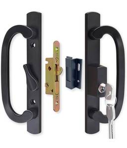 lot 70867 image: Black Sliding Patio Door Handle Set with Lock (No Locking Mechanism) - Retail $25