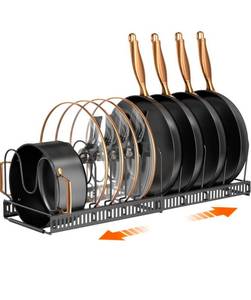 lot 70871 image: Expandable Metal Pot Pan Rack Organizer Kitchen Storage - Retail $25