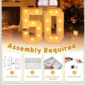 lot 70872 image: Large 50th Birthday LED Marquee Numbers Light Up Sign 3-4ft Tall - Retail $25