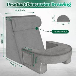 lot 70884 image: Gray Reading Pillow with Adjustable Backrest and Arms - Retail $25