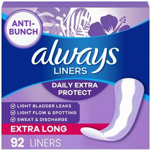 lot 70918 image: Always Anti-Bunch Xtra Protection Liners - Extra Long - 92ct - Retail $15