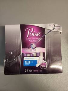 lot 70922 image: Poise Ultra Thin Pads with Wings Active Collection 34 Count - Retail $8