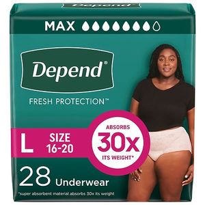 lot 70923 image: Depend Fresh Protection Adult Incontinence Underwear for Women  Maximum  L  Blush  28Ct - Retail $20
