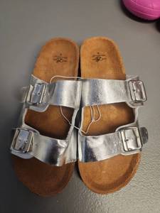 lot 70955 image: Silver Metallic Double Strap Cork Footbed Sandals M(78) - Retail $10