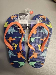 lot 70961 image: Kids Dinosaur Print Flip Flops with Orange Straps S(13-1) - Retail $8
