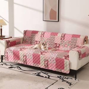lot 1888 image: Skidproof Sofa Cover-Patchwork Sofa Slipcover with Elastic Straps-Easy Fit Slip Cover-Washable Furniture Protector for Pets and Kids(Loveseat,Hot Pink)