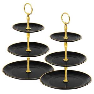 lot 1892 image: Soleebee 3-Tier Cupcake Stand, Round Plastic Tiered Serving Tray, Cup Cake Tower for Birthday Wedding Party Decoration, Cupcake Tier Stand Fruits Desserts Display 2 Pack (Black Gold)