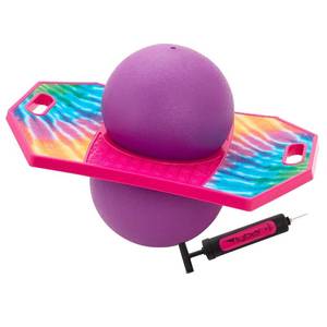 lot 1895 image: Flybar Pogo Trick Ball for Kids, Trick Bounce Board for Boys and Girls Ages 6, Up to 160 lbs, Includes Pump, Easy to Carry Handle, Durable Plastic Deck Indoor, Outdoor Toy Pogo Jumper (Tie Dye)