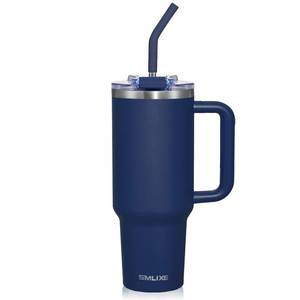 lot 1896 image: SMLIXE 40 oz Tumbler with Handle and Straw Lid,Insulated Reusable Stainless Steel Water Bottle Travel Mug��Cupholder Friendly Double Wall Vacuum Sealed Cup (Navy)