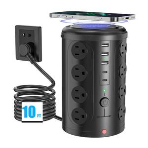 lot 1898 image: Surge Protector Power Strip,Desk Charging Station with 15W Wireless Charger, Multiple Outlets Charging Station with 16 AC Outlets & 5 USB (2 USB C) Port, for Home, Office, Dorm Room (10FT)
