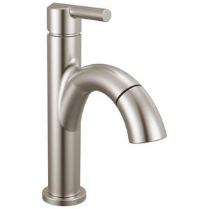 lot 1908 image: Delta Nicoli 1 Hole Pull Down Bathroom Faucet with Sprayer, Brushed Nickel Single Hole Bathroom Sink Faucet with Pull Out Sprayer for Vanity, Push-Pop Drain, Stainless 15749LF-SSPD