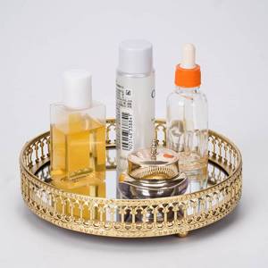 lot 1909 image: Ayswupt Gold Mirrored Vanity Tray for Bathroom Counter,Metal Decorative Jewelry Storage Tray Cosmetic Perfume Organizer for Dresser,Bedroom,Home Decor,Suit for Candle Holder,Coffee Table Centerpiece,S