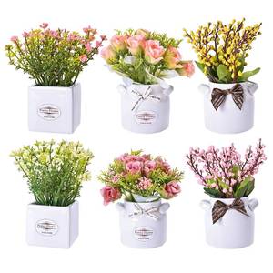lot 1923 image: LUEUR 6Pcs Artificial Flowers with Ceramic Pot Fake Flower Arrangements Small Faux Spring Flowers in Vase SpringSummer Decor, Centerpiece Table Decorations for Easter Home Office Shelf