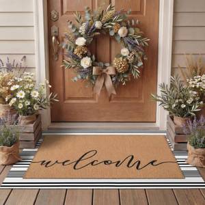 lot 1946 image: Tinideya 2 Pcs Door Mat Welcome Non Slip Coir Mats Floor Layering Doormats Seasonal for Front Porch Entryway Decor(Welcome)