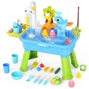 lot 1948 image: GGRH 2026 Upgraded Water Table for Toddlers 1-3 - Outdoor Toys for Kids Ages 4-8 with Pump, Summer Outside Sensory Activity Pool Toys, Kitchen Play Sink Toy with Running Water, Fishing Toy, Blue