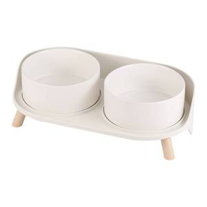lot 1950 image: Elevated Ceramic Dog Bowl Set - Double Dog Feeding Bowls with Stand Splash Proof - Raised Dishes for Food and Water - Ideal for Small to Medium Dogs - 2 x 720 ml - 11.3 oz - White
