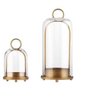 lot 1953 image: 5 & 4 Wide Versatile Metal Candle Holder with Handmade Sturdy Glass Dome in Brass for Pillar Candle & Plants, 5.1 xH11.8 4 xH7.5, Industrial, Farmhouse, Shabby Chic. (2, Brass, Large & Small)