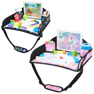 lot 1958 image: COOLBEBE Kids Travel Tray for Toddler Car Seat, 2PCS Travel Tray for Airplane, Toddler Car Seat Lap Tray, Carseat Table Tray for Kids Travel Activities(Dinosaur & Pink Unicorn)