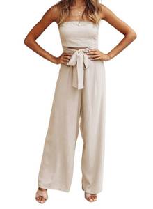 lot 2008 image: utcoco Womens Summer Sexy Jumpsuit Strapless Off Shoulder Tie Waist Wide Leg Pants Rompers (Large, Light Blue)