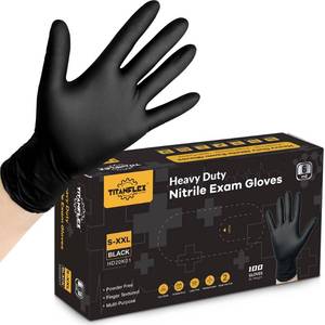 lot 2028 image: TitanFlex Disposable Nitrile Exam Gloves - 6-mil, Black, Medium 100-ct Box, Heavy Duty, Latex Free, Food Safe for Cooking & Food Prep