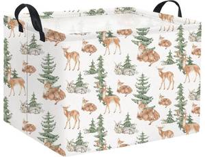 lot 2045 image: HIYAGON Rectangular Baby Girl Basket Kids Baby Storage Basket Toy Storage Bin Organizer Box Room Decor(Forest Deer)