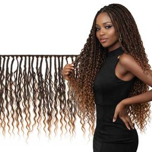 lot 2046 image: Zizi Twist 22 Deep Boho Braid Bundle (3 Pack Value) �� Pre-Braided Weft for Sew-In, Boho Braids on a Track, Time-Saving Professional Braided Weaving Hair, Human Hair Blend (1 Jet Black)