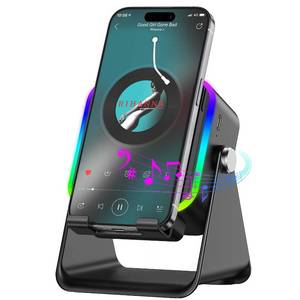 lot 2049 image: Wireless Induction Speaker 5-in-1 Bluetooth Speaker with Phone Stand,Stereo Sound, 3500mAh Rechargeable, 8 RGB Ambient Light, 360° Adjustable Holder for iPhoneAndroidiPad,Gifts for Men Women (Black)
