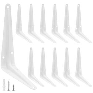 lot 2052 image: Suiwotin 12pcs 6 Inch Shelf Brackets, Heavy Duty L Bracket, Shelf Corner Brace Right Angle Bracket, 5x6 Inch Floating Shelf Wall Mount Bracket (White)