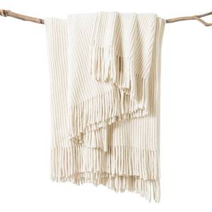 lot 2475 image: lifein Throw Blanket for Couch, Soft Boho Decor Bed Throw,Cozy Blue Chenille Knitted Small Farmhouse Lightweight Throw for All Season(Off White,50  60)