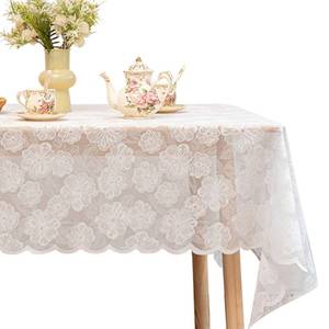 lot 2477 image: Jayla White Lace Tablecloth 54 X 108 Inches Rectangle Camellia Flower Embroidered Wedding Table Cloths for Outdoor Party Reception, Dinner Party, Baby Shower, Tea Decorations, Home Decor