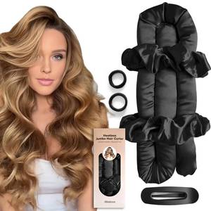 lot 2478 image: BLINKEEN Jumbo Heatless Hair Curler Set-Satin Heatless Curls Overnight, Jumbo Curling Rod Headband, No Heat Curlers To Sleep in (Black)