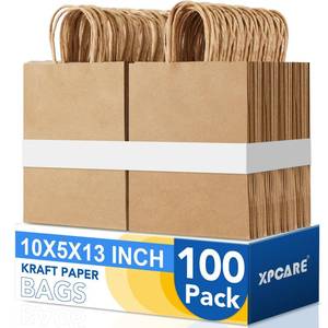 lot 3574 image: XPCARE Large Brown Paper Bags, 100 Packs 10x5x13 Inch Gift Bags with Handles Bulk Paper Bag with Handles Retail Kraft Paper Bag Brown Gift Bags for Wedding Party Shopping