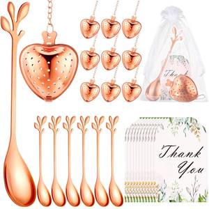 lot 3579 image: Yiyiring 25 Sets Bridal Shower Tea Party Favor for Guest Leaf Tea Spoon Heart Shape Infuser Ball for Loose with Thank You Card Organza Bag Wedding Souvenir Gift(Rose Gold)