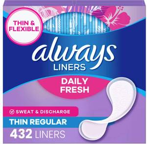 lot 3583 image: Always Panty Liners for Women Daily Liners, Regular Absorbency, Unscented, 216 Count x 2 (432 Total)