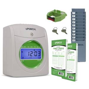uPunch HN1500 Starter Time Clock Bundle for Small Business: Employee Punch Clock System with 100 Time Cards, Card Rack, and Ribbon