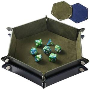 lot 4418 image: Grajar 2 Pcs Portable Folding Dice Rolling Tray Set for RPG DND Table Games - PU Leather and Velvet Holder Storage Box - RoyalBlue and Green