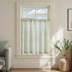 lot 4423 image: jinchan Striped Linen Kitchen Curtains 36 Inches Length Tier Curtains Farmhouse Modern Cafe Style Small Window Treatments Airy Light Filtering Rod Pocket for Living Room Bathroom 2 Panels Sage Green