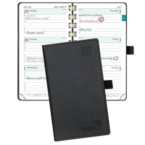 lot 4461 image: POPRUN 2026 Pocket Planner (Slim Size 3.5 x 6.5) Weekly and Monthly Calendar for Purse, with Hourly Time Slots, 100GSM Thick Paper, Spiral Soft Cover, Pen Holder, TJ - Black