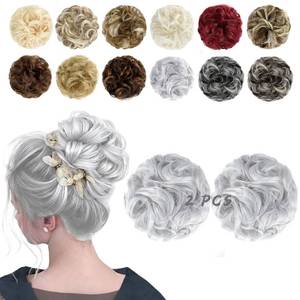lot 4462 image: FeidyLong 2 PCS Messy Bun Hair Piece Wavy Curly Hair Bun Scrunchies Extensions Synthetic Chignon Thick Updo Hairpieces for Women Girls(Silver Grey)