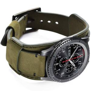 lot 4466 image: Hepsun Compatible with Samsung Galaxy Watch 46mmWatch 3 45mmGear S3 FrontierClassicPebble TimeGarmin Vivoactive 4Fossil QTicWatch Pro 20203 GPS Bands, 22mm Vintage Genuine Leather Cuff Band Strap for Men Women (Army Green)